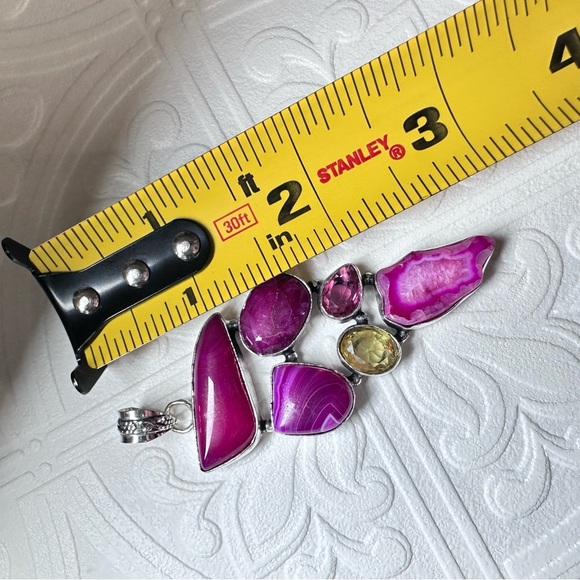 Sold🛍️Gemstones Handmade Pendant Agate Dyed Multicolor Pink fuchsia, Barbie - Picture 12 of 12